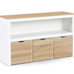 IDMARKET - Meuble de rangement enfant mana en bois blanc et hêtre 3 tiroirs cubes sur roulettes