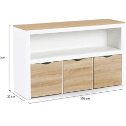 IDMARKET - Meuble de rangement enfant mana en bois blanc et hêtre 3 tiroirs cubes sur roulettes