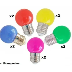 ILLUPRO - Guirlande lumineuse guinguette 10 mètres 10 ampoules multicolores led e27 extérieur extensible