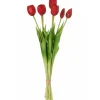 J-LINE - Bouquet de 7 tulipes artificiel en synthétique rouge 17x10x46 cm