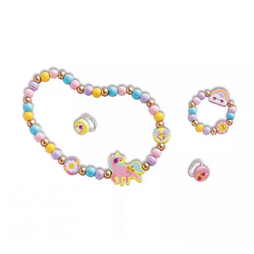 JURATOYS-JANOD - Atelier créatif : 4 bijoux en bois à créer - thème arc-en-ciel et licornes