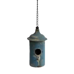 LA GRANDE PRAIRIE - Nichoir oiseaux à suspendre vintage bleu 11x24cm