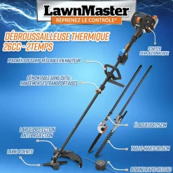LAWNMASTER - Débroussailleuse thermique 26cc 4 en 1 avec démarrage électrique - lawnmaster