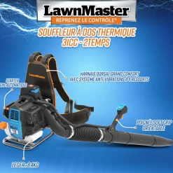 LAWNMASTER - Souffleur thermique dorsal 31cc avec démarrage électrique - 270km/h - lawnmaster