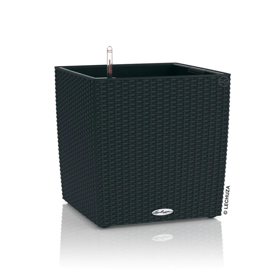 LECHUZA - Pot Cube Cottage 40 - kit complet, noir graphite