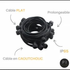 LEDMAXX - Guirlande guinguette extérieur ip65 10m 20 douilles e27 câble plat noir connectable professionnelle