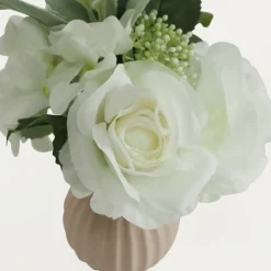 LIGNE DECO - Bouquet artificiel de fleurs blanches en pot 25cm lot de 2
