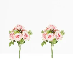 LIGNE DECO - Bouquet artificiel de roses 32cm rose lot de 2
