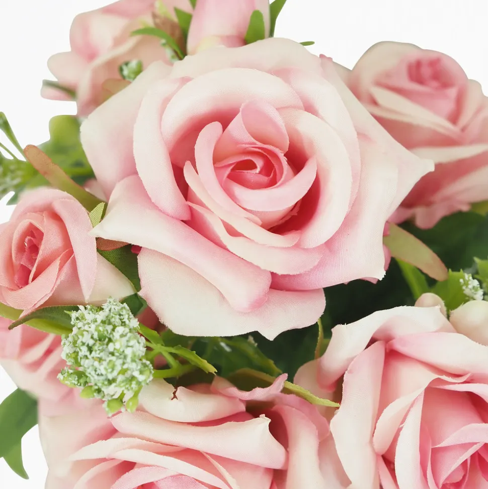 LIGNE DECO - Bouquet artificiel de roses 32cm rose lot de 2