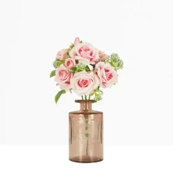 LIGNE DECO - Bouquet artificiel de roses 32cm rose lot de 2