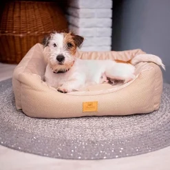 Lit chiens et chats couchage chester 60, avec coussin double-face, tweed et velours, lavable, bleu