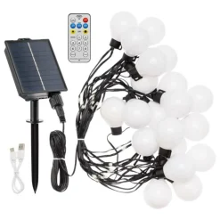 LOTTI - Guirlande guinguette solaire 8m avec câble illuminé 20 ampoules led 50cm lotti