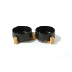 M PETS - Bols céramique avec support en bambou 2x350 ml - mpets - opera - noir