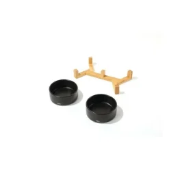 M PETS - Bols céramique avec support en bambou 2x350 ml - mpets - opera - noir