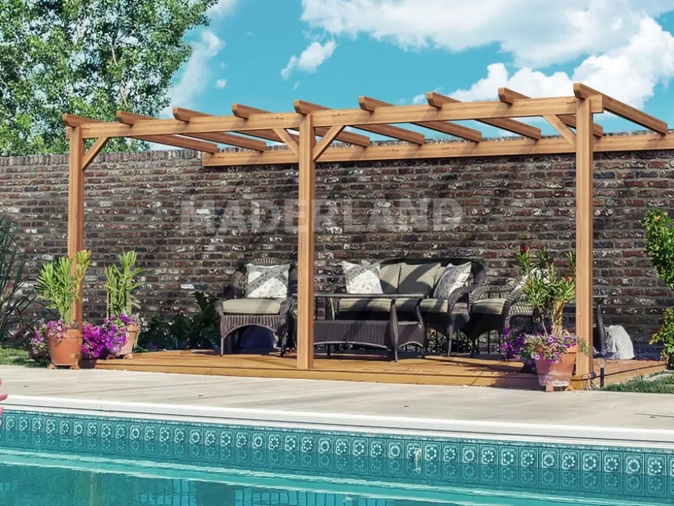 MADERLAND - Pergola en bois adossée - modèle palma - 400 x 400 cm