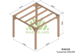 MADERLAND - Pergola en bois autoportante - modèle fuengirola - 300 x 300 cm