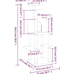 MAISON EXCLUSIVE - Arbre à chat avec griffoirs en sisal gris clair 144,5 cm