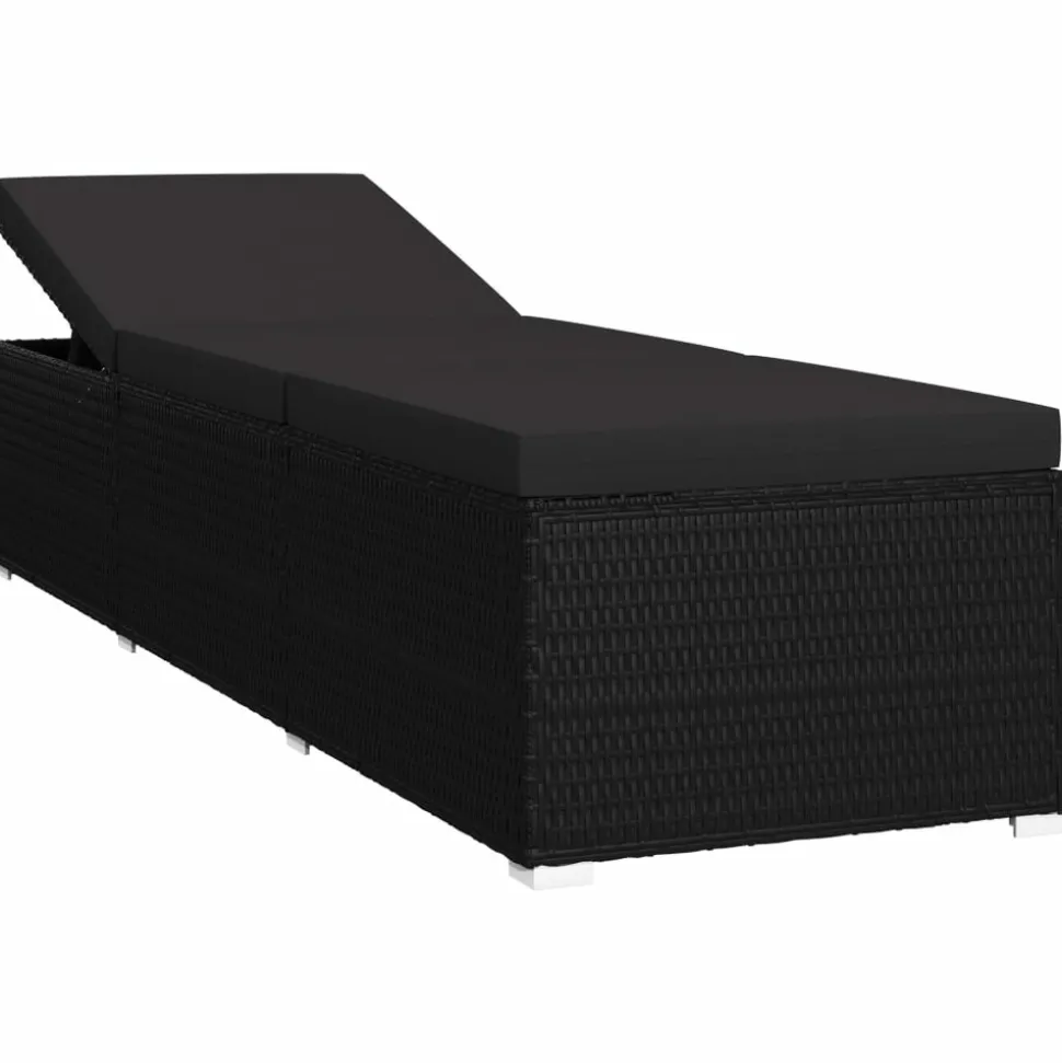MAISON EXCLUSIVE - Chaise longue avec coussin et table à thé résine tressée noir