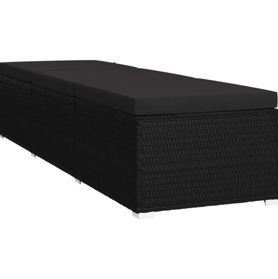 MAISON EXCLUSIVE - Chaise longue avec coussin et table à thé résine tressée noir
