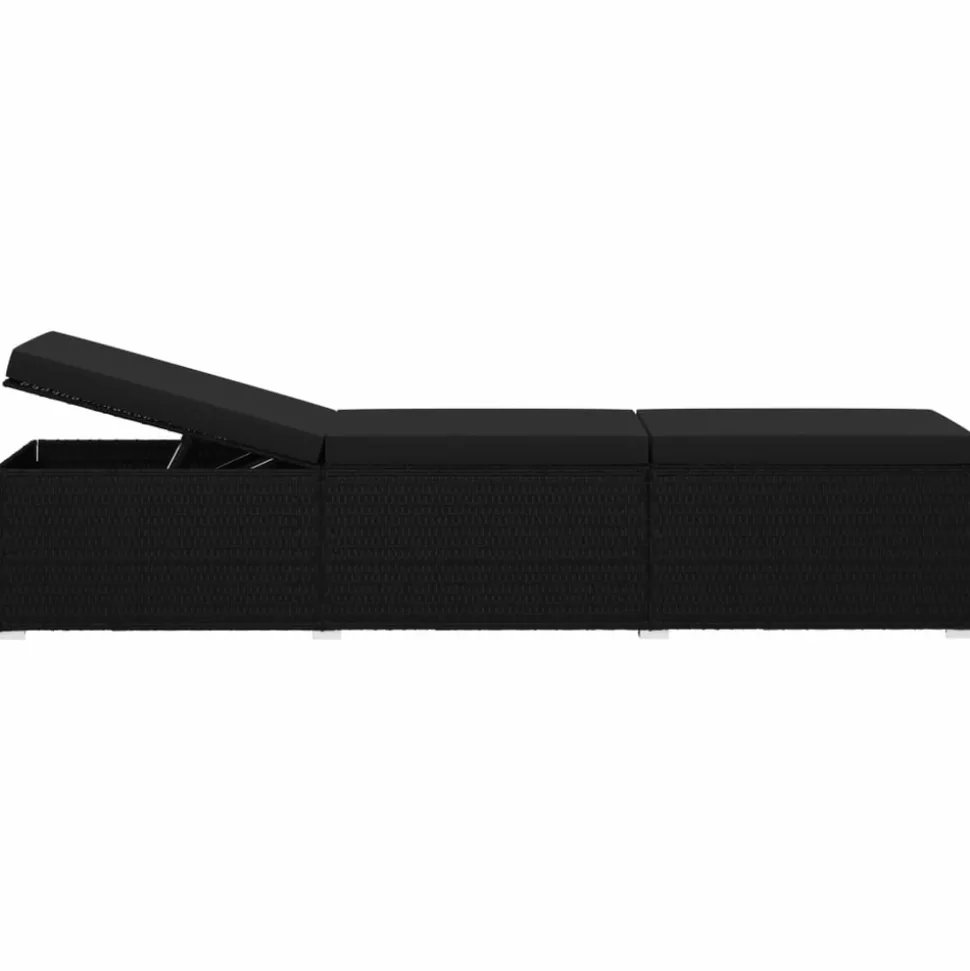 MAISON EXCLUSIVE - Chaise longue avec coussin et table à thé résine tressée noir