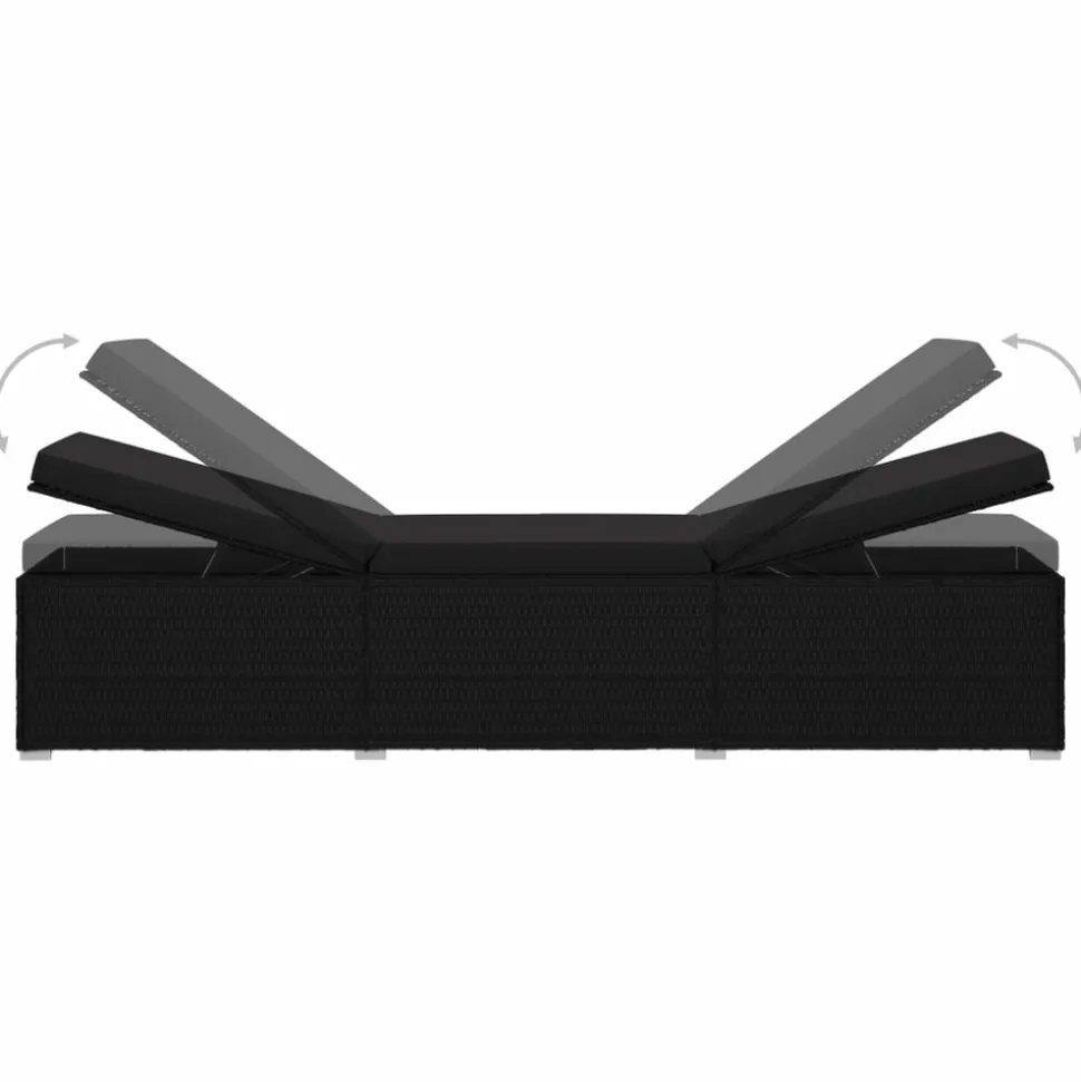 MAISON EXCLUSIVE - Chaise longue avec coussin et table à thé résine tressée noir