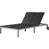 MAISON EXCLUSIVE - Chaise longue double avec roues résine tressée noir