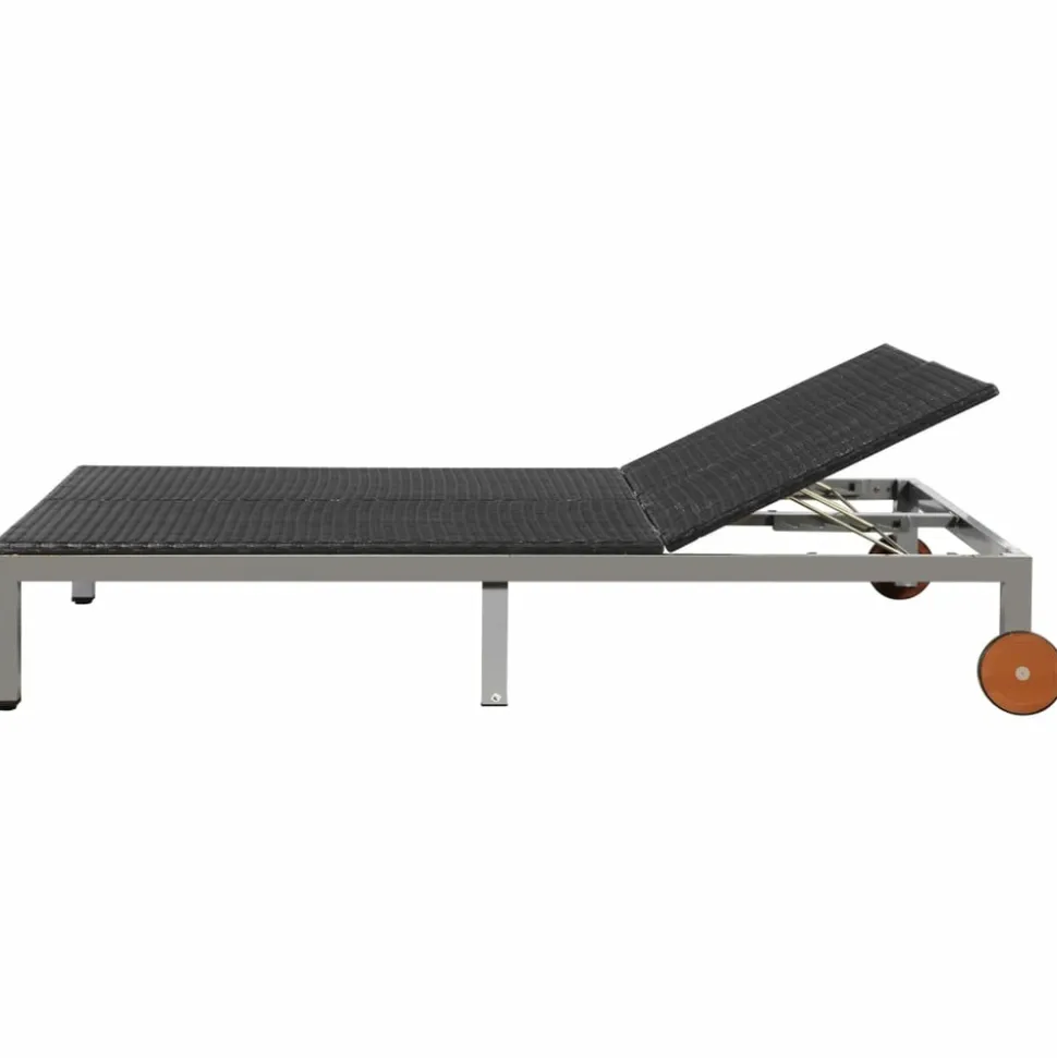 MAISON EXCLUSIVE - Chaise longue double avec roues résine tressée noir
