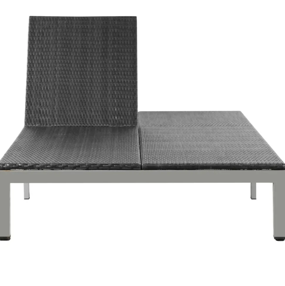 MAISON EXCLUSIVE - Chaise longue double avec roues résine tressée noir
