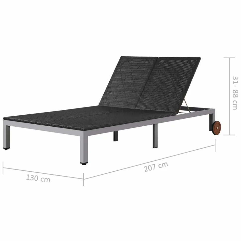 MAISON EXCLUSIVE - Chaise longue double avec roues résine tressée noir
