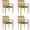 MAISON EXCLUSIVE - Chaises de jardin empilables avec coussins lot de 4 teck solide
