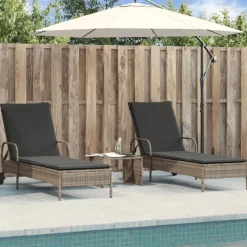 MAISON EXCLUSIVE - Chaises longues avec coussins lot de 2 gris résine tressée