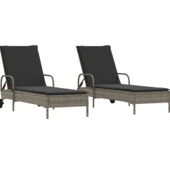 MAISON EXCLUSIVE - Chaises longues avec coussins lot de 2 gris résine tressée
