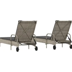 MAISON EXCLUSIVE - Chaises longues avec coussins lot de 2 gris résine tressée
