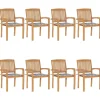 MAISON EXCLUSIVE - Chaises de jardin empilables avec coussins lot de 8 teck solide
