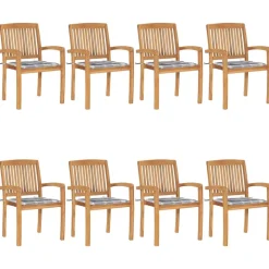MAISON EXCLUSIVE - Chaises de jardin empilables avec coussins lot de 8 teck solide