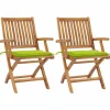MAISON EXCLUSIVE - Chaises de jardin lot de 2 avec coussins vert vif bois de teck