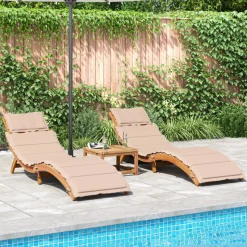 MAISON EXCLUSIVE - Chaises longues avec coussins lot de 2 beige bois massif acacia