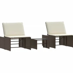 MAISON EXCLUSIVE - Chaises longues 2 pièces avec table en résine tressée marron