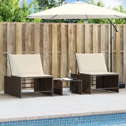 MAISON EXCLUSIVE - Chaises longues 2 pièces avec table en résine tressée marron