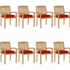 MAISON EXCLUSIVE - Chaises de jardin empilables avec coussins lot de 8 teck solide