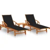 MAISON EXCLUSIVE - Chaises longues lot de 2 avec table et coussins acacia solide