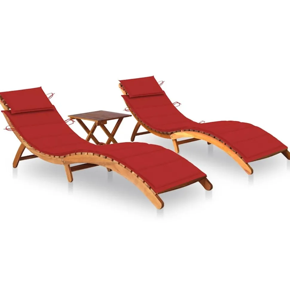 MAISON EXCLUSIVE - Chaises longues lot de 2 avec table et coussins acacia solide