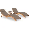 MAISON EXCLUSIVE - Chaises longues lot de 2 avec table et coussins acacia solide