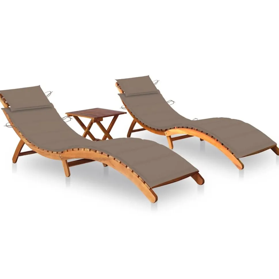 MAISON EXCLUSIVE - Chaises longues lot de 2 avec table et coussins acacia solide