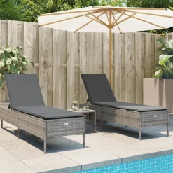 MAISON EXCLUSIVE - Chaises longues avec coussins lot de 2 gris résine tressée