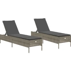 MAISON EXCLUSIVE - Chaises longues avec coussins lot de 2 gris résine tressée