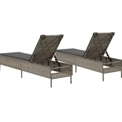 MAISON EXCLUSIVE - Chaises longues avec coussins lot de 2 gris résine tressée