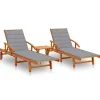 MAISON EXCLUSIVE - Chaises longues lot de 2 avec table et coussins acacia solide