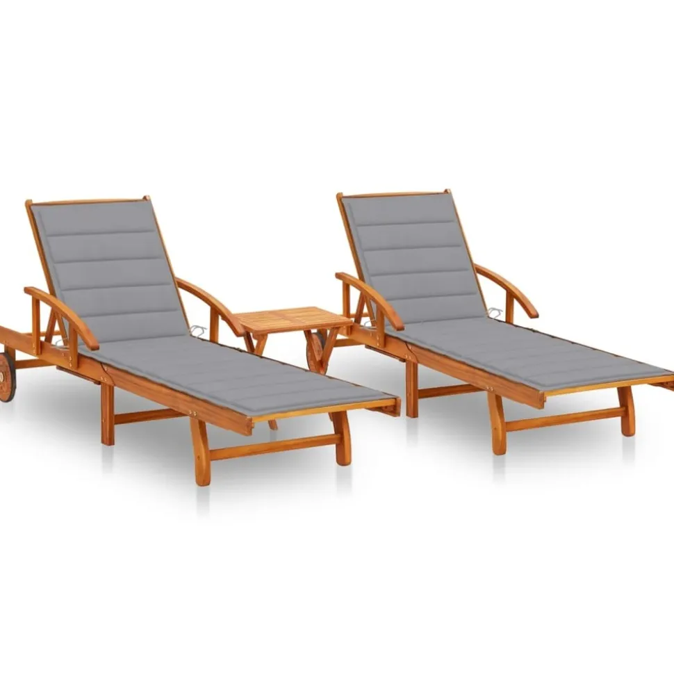 MAISON EXCLUSIVE - Chaises longues lot de 2 avec table et coussins acacia solide