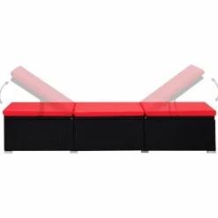 MAISON EXCLUSIVE - Chaises longues de jardin table à thé 3 pcs résine tressée noir